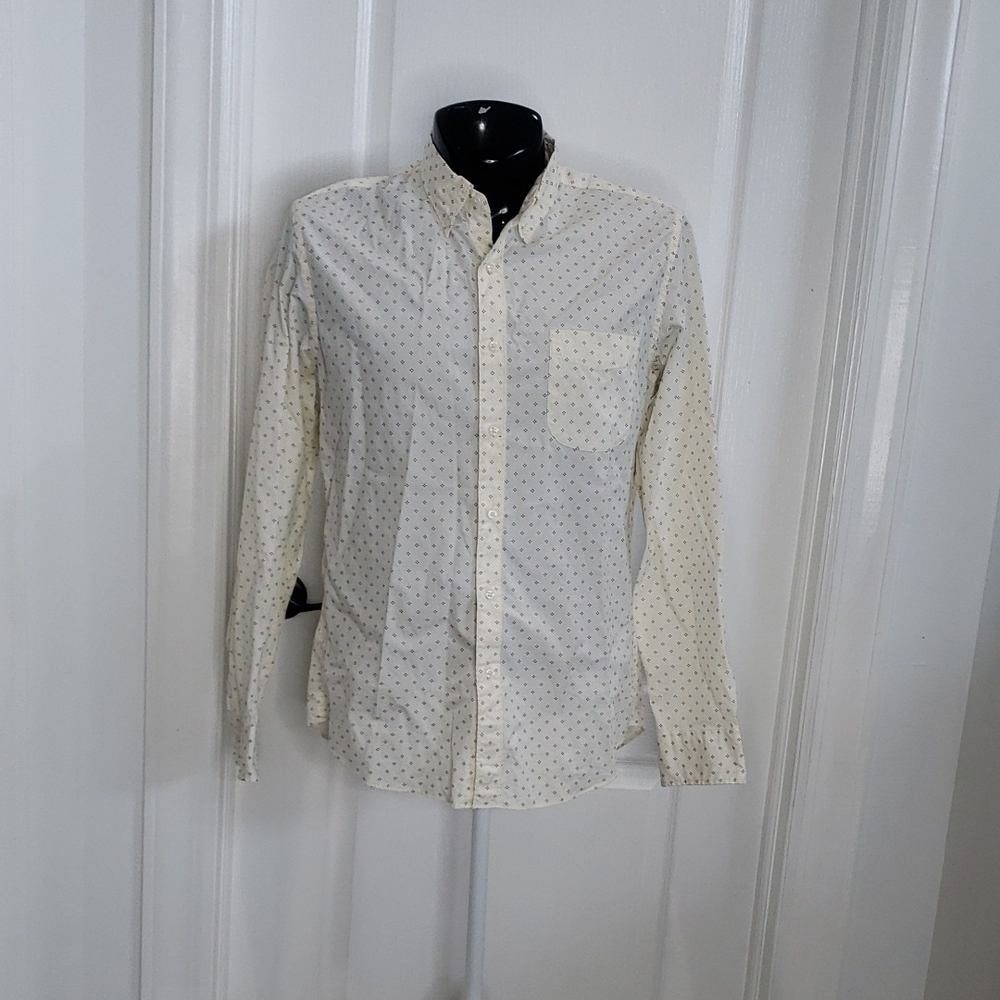J. Crew Vintage Cream & Black Diamond Button Down Shirt Size Slim Large